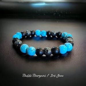 Turquoise & Hematite Unisex Bracelet - Natural Stones 8mm